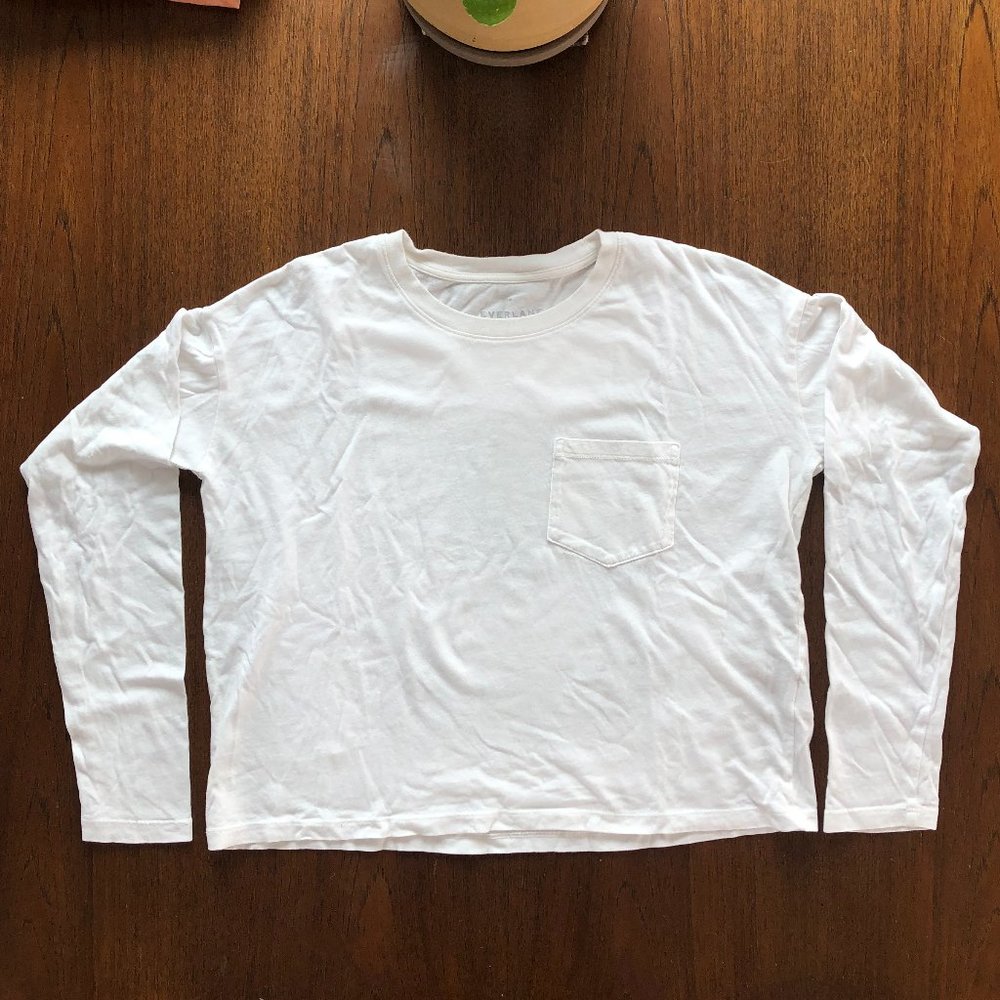 White Long-Sleeve Box-Cut Pocket Tee by Everlane